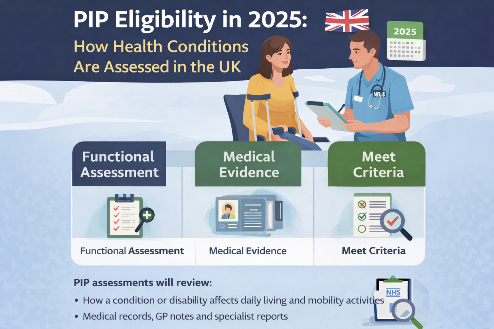 PIP eligibility in 2025 showing how health conditions are assessed in the UK